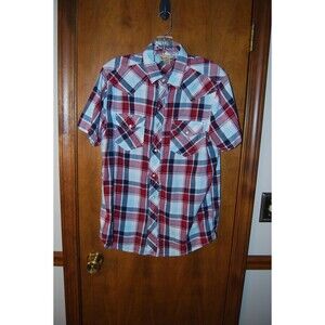 Roebuck Co Pearl Snap Shirt Mens  Short Sleeve Red Plaid Western Size M